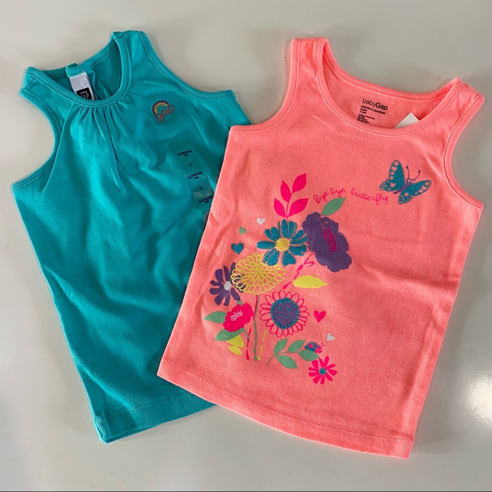 NWT Gap Girls Sz 2T 2 pc Tank Top Bundle Shirt New Butterfly Logo